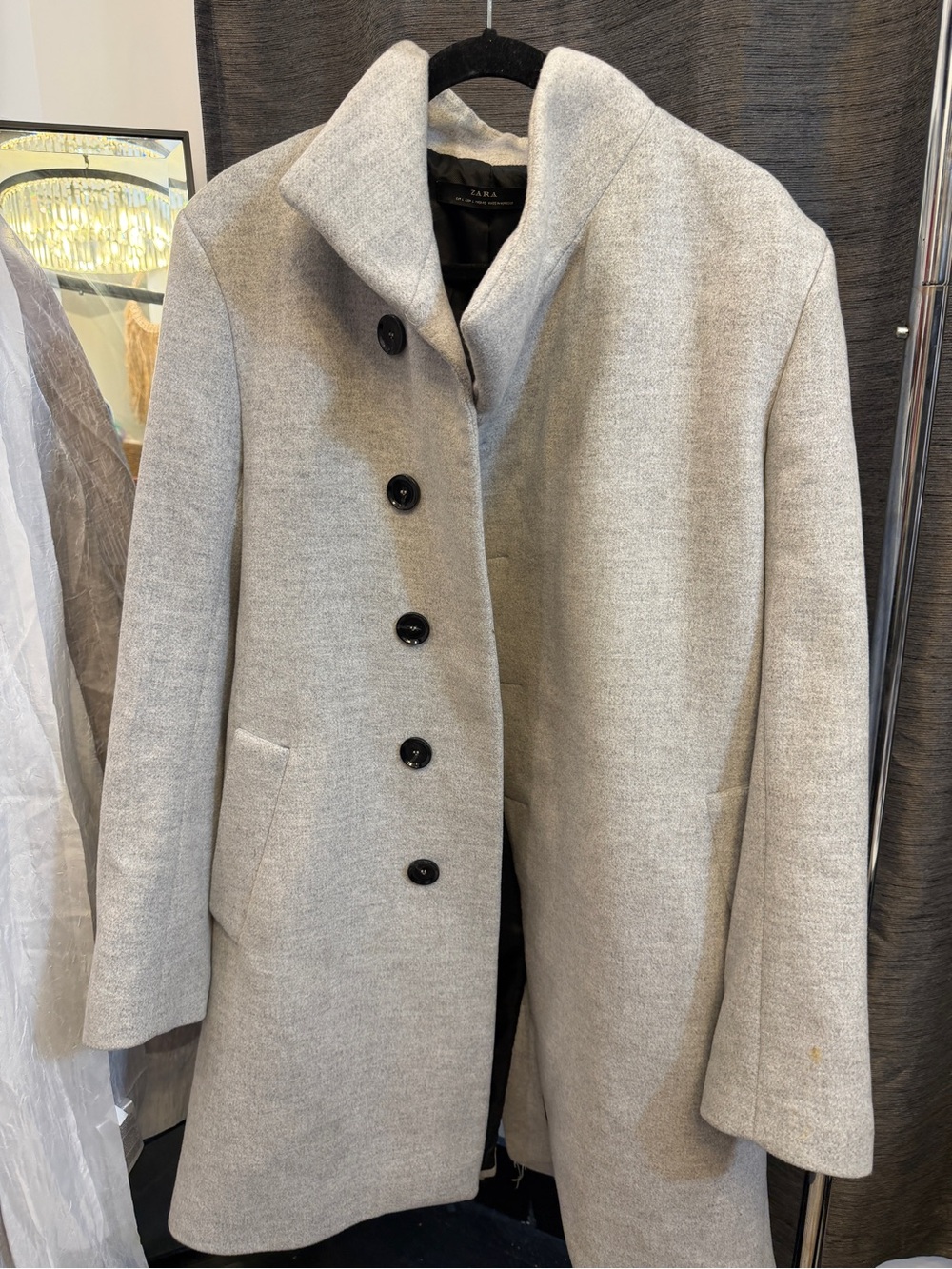 Zara Light Gray Wool-Blend Single-Breasted Pea Coat